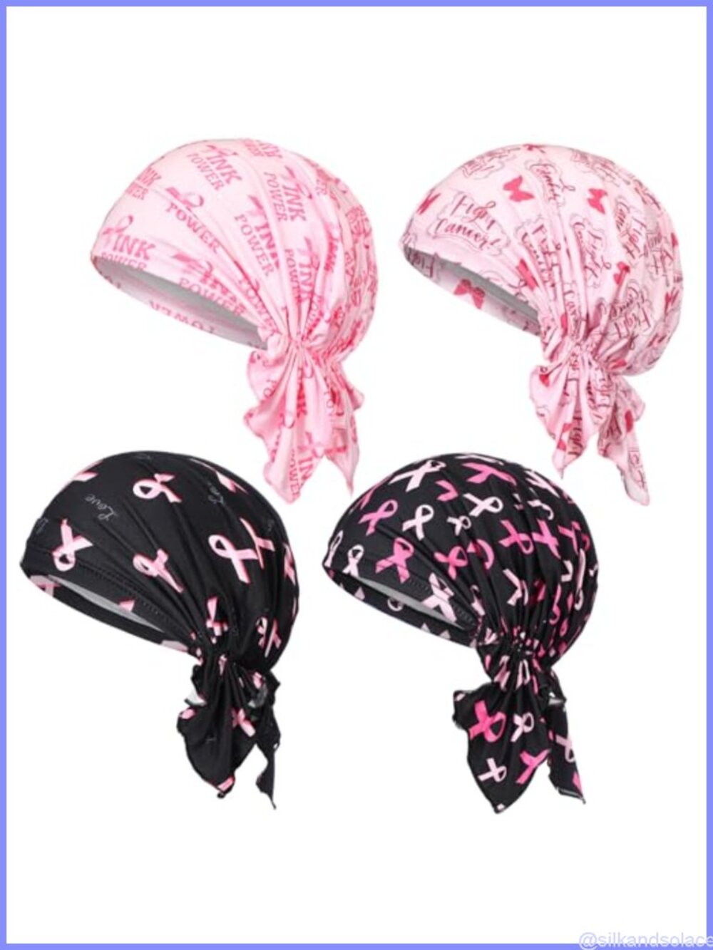 4 Pc Breast Cancer Awareness Polyester Headbands Pink Ribbon Chemo Headwear